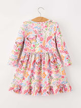 Fall Butterfly Floral Print Girls Ruffle Hem Twirl Dress - Rylee Faith Designs - Flyclothing LLC