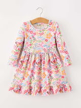 Fall Butterfly Floral Print Girls Ruffle Hem Twirl Dress - Rylee Faith Designs - Flyclothing LLC