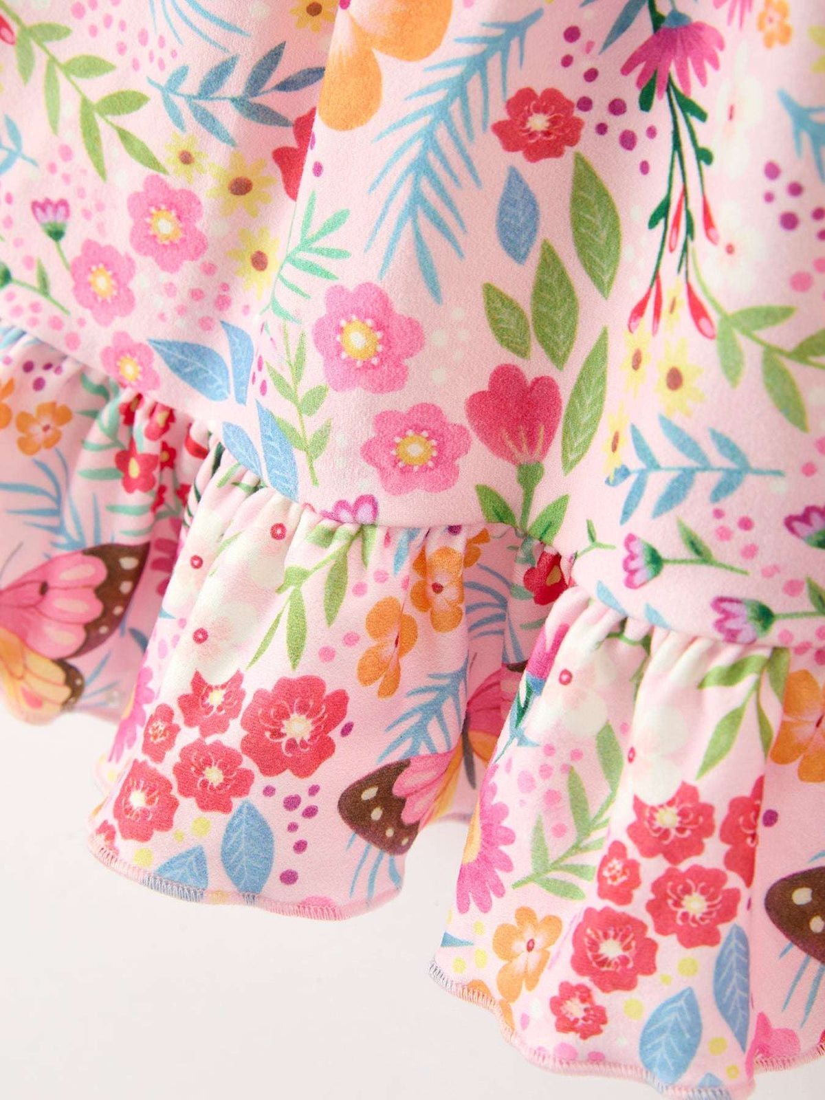 Fall Butterfly Floral Print Girls Ruffle Hem Twirl Dress - Rylee Faith Designs - Flyclothing LLC