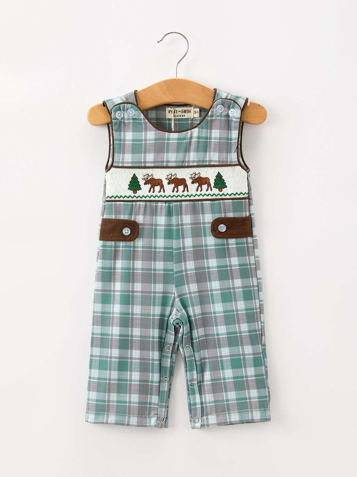 Plaid Moose Smocked Baby Boy JonJon - Rylee Faith Designs - Flyclothing LLC