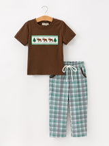 Plaid Moose Smocked Boys Short Sleeve Pant Set - Rylee Faith Designs - Flyclothing LLC