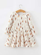 Halloween Ghost Floral Bow Girls Long Sleeve Twirl Dress