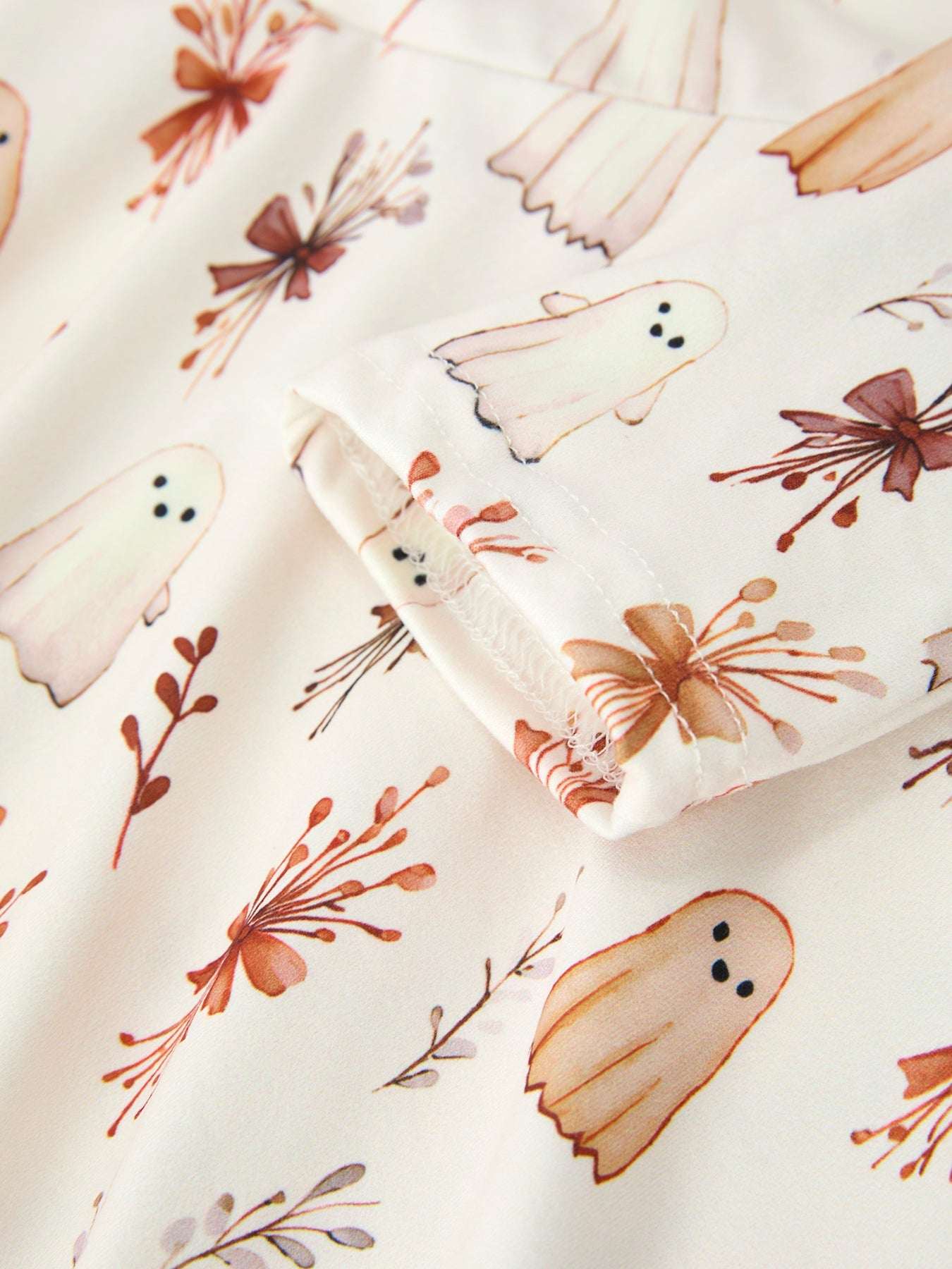 Halloween Ghost Floral Bow Girls Long Sleeve Twirl Dress