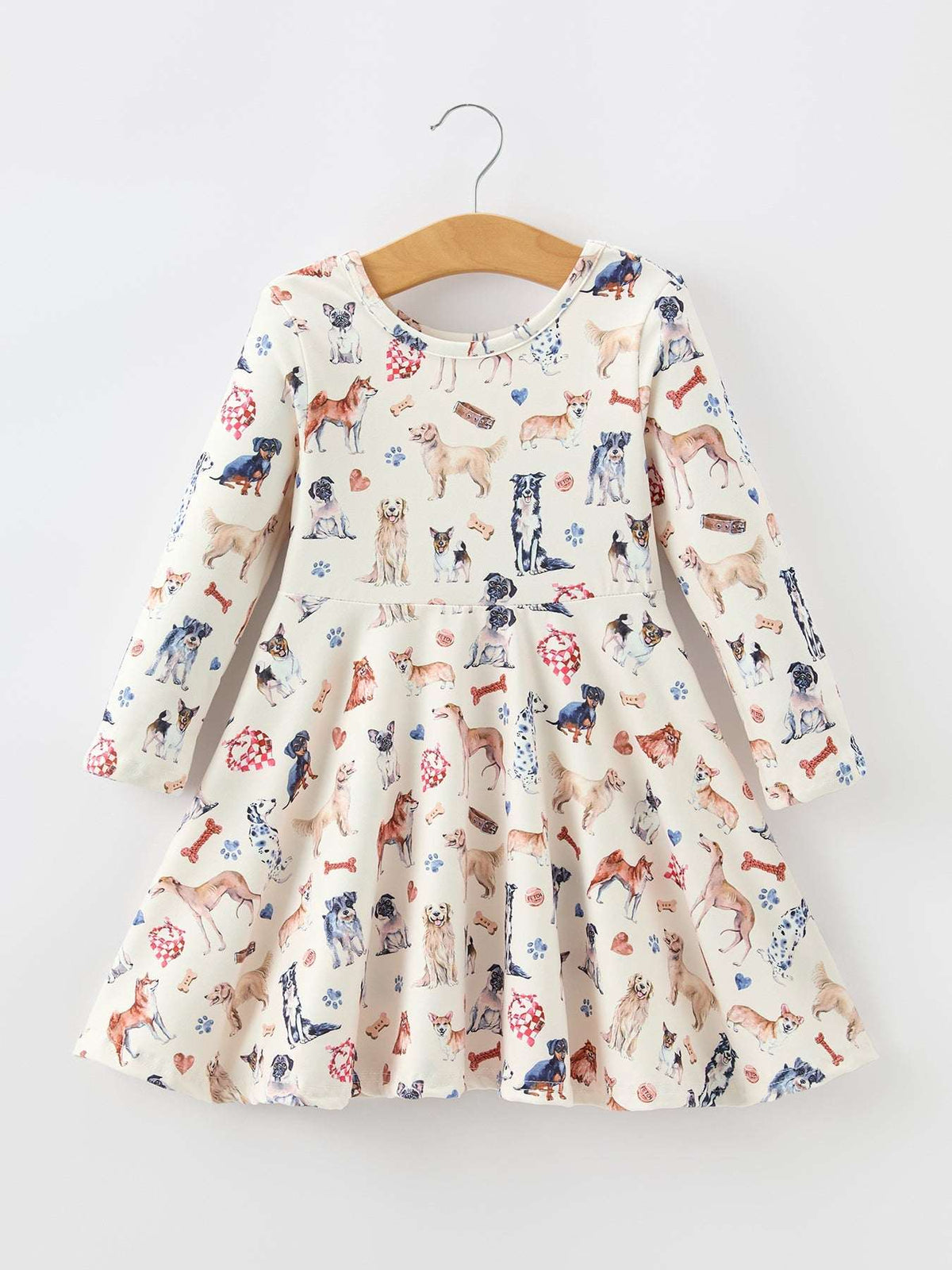 Fall Dog Print Girls Long Sleeve Twirl Dress