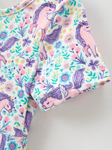 Unicorn Floral Print Girls Short Sleeve Twirl Dress - Rylee Faith Designs - Flyclothing LLC
