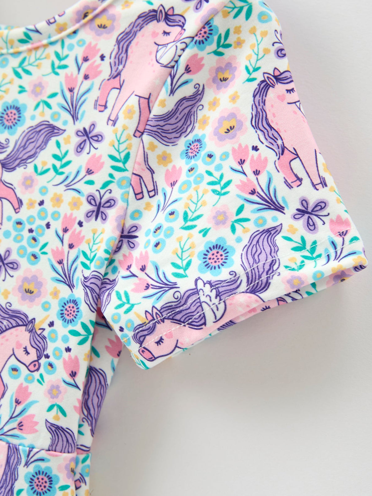Unicorn Floral Print Girls Short Sleeve Twirl Dress - Rylee Faith Designs - Flyclothing LLC