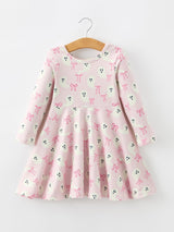 Halloween Ghost Bow Print Girls Long Sleeve Twirl Dress