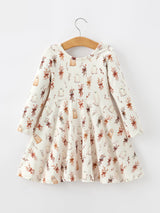 Halloween Ghost Floral Bow Girls Long Sleeve Twirl Dress - Rylee Faith Designs - Flyclothing LLC