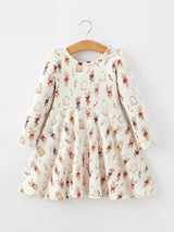 Halloween Ghost Floral Bow Girls Long Sleeve Twirl Dress - Rylee Faith Designs - Flyclothing LLC