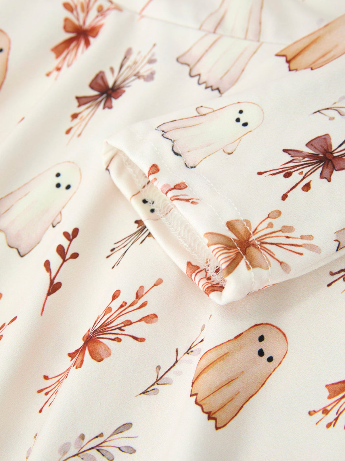 Halloween Ghost Floral Bow Girls Long Sleeve Twirl Dress - Rylee Faith Designs - Flyclothing LLC