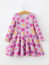 Halloween Pumpkin Print Girls Long Sleeve Twirl Dress - Rylee Faith Designs - Flyclothing LLC