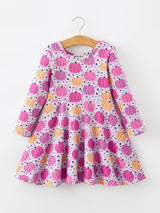 Halloween Pumpkin Print Girls Long Sleeve Twirl Dress - Rylee Faith Designs - Flyclothing LLC