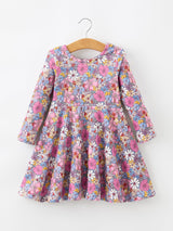 Fall Vintage Floral Print Girls Long Sleeve Twirl Dress