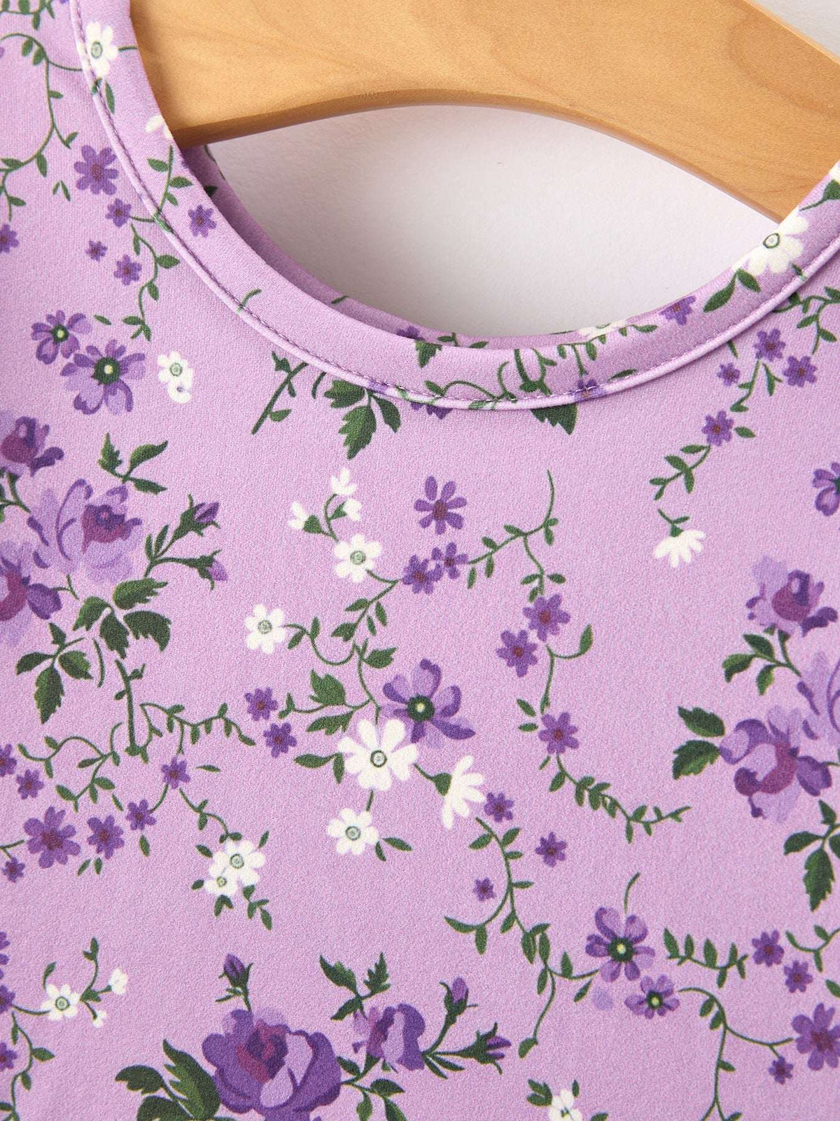 Fall Lavender Floral Print Girls Long Sleeve Twirl Dress