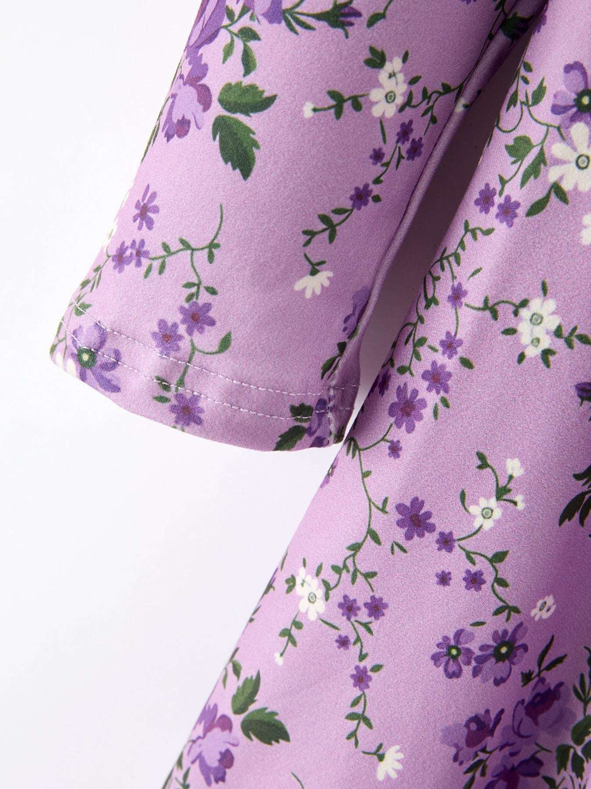 Fall Lavender Floral Print Girls Long Sleeve Twirl Dress