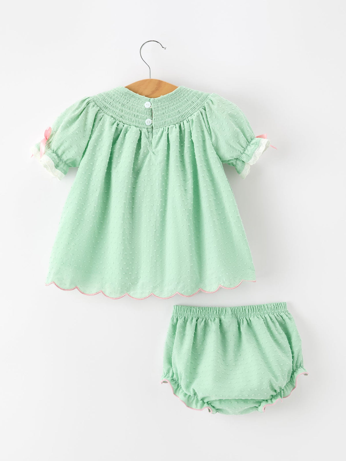 Christmas Mint Green Smocked Santa Baby Girl Bloomer Set - Rylee Faith Designs - Flyclothing LLC