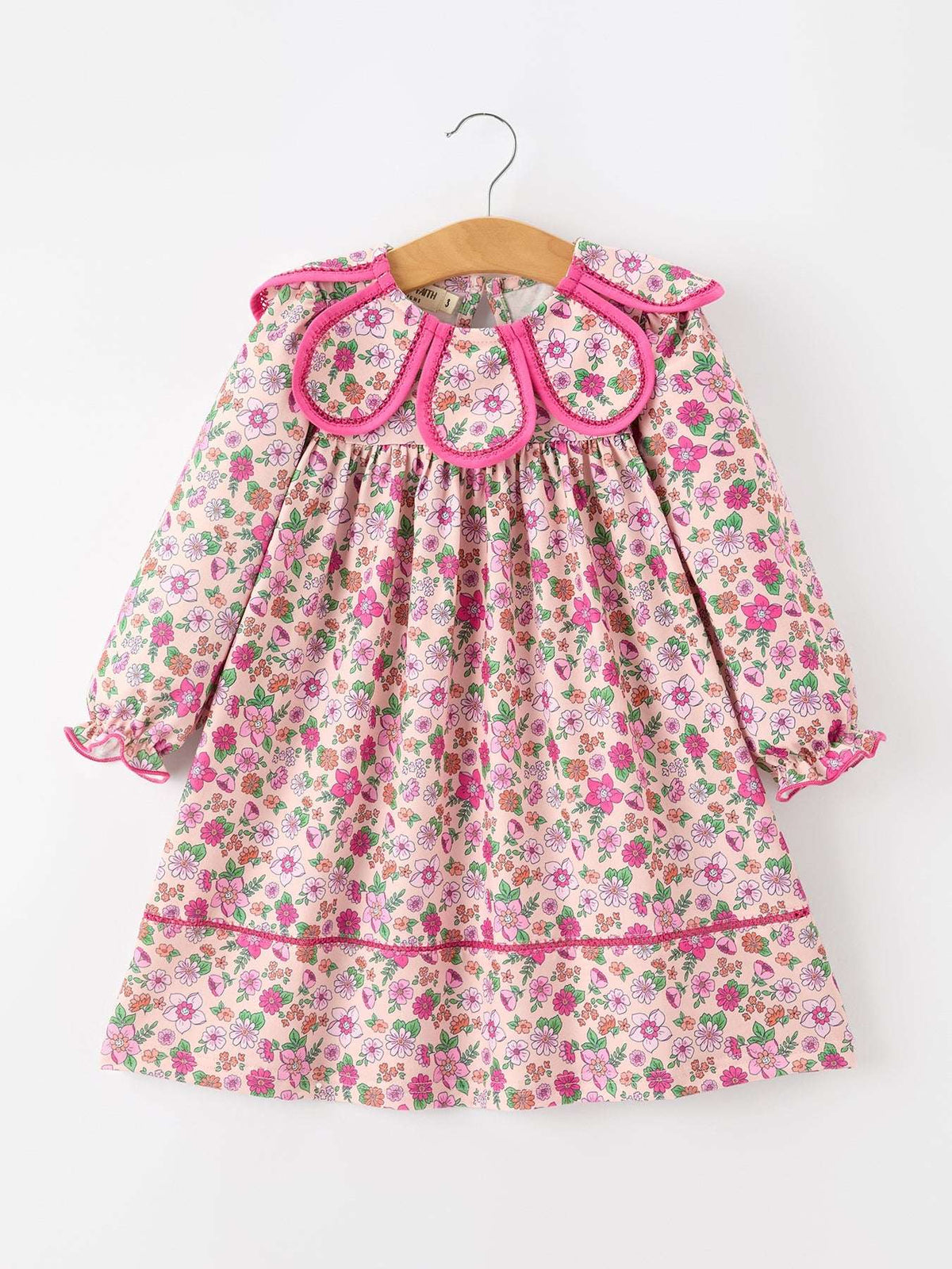 Hot Pink Floral Petals Collar Girl Dress