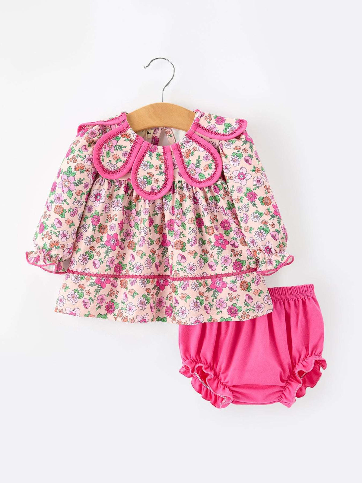 Hot Pink Floral Petals Collar Girl Bloomer Set - Rylee Faith Designs - Flyclothing LLC