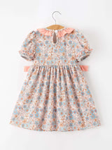 Fall Floral Girls Dress Smocked Ruffle Neck Bow
