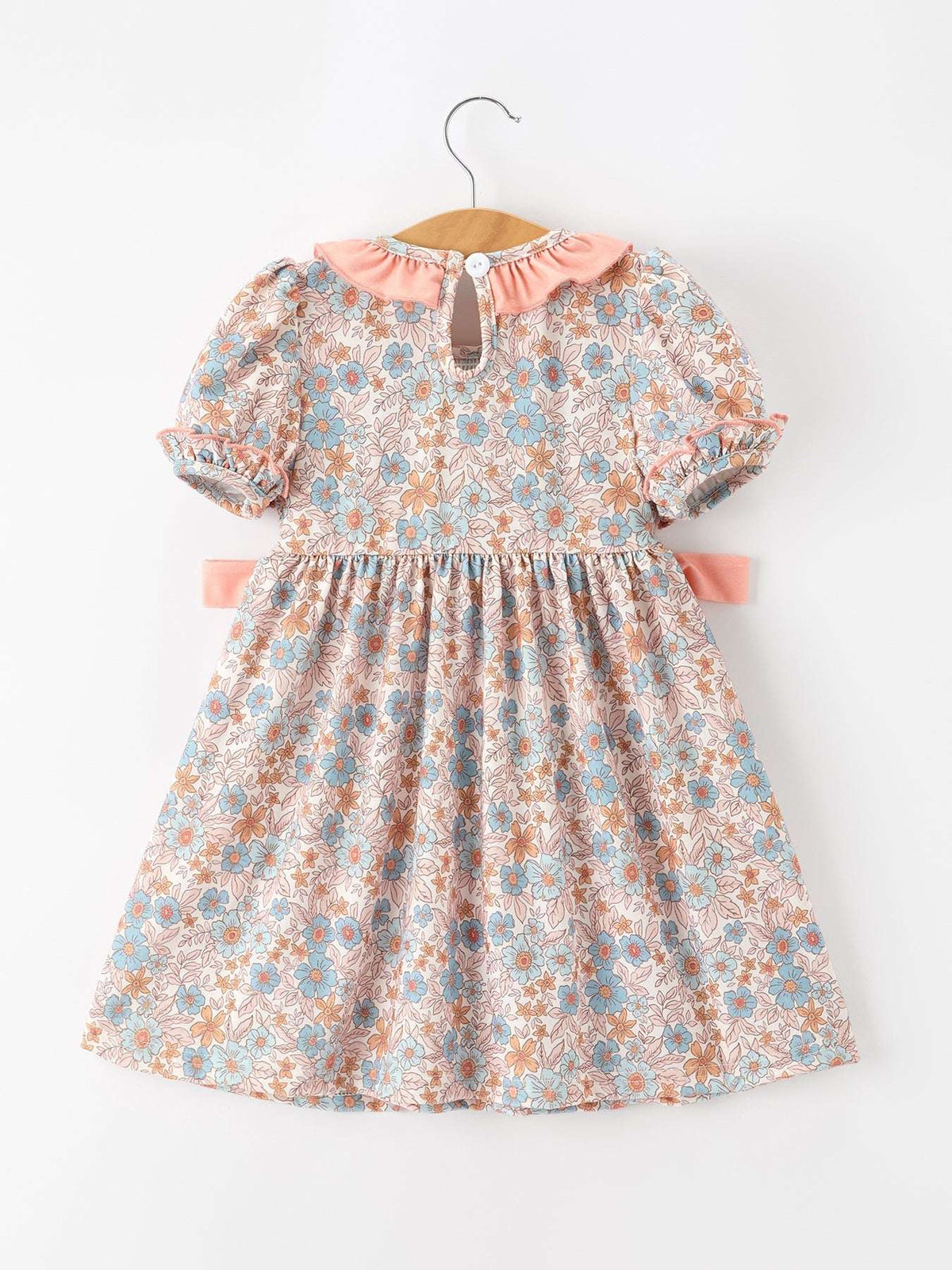 Fall Floral Girls Dress Smocked Ruffle Neck Bow