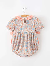 Fall Floral Baby Romper Smocked Ruffle Neck Bow - Rylee Faith Designs - Flyclothing LLC