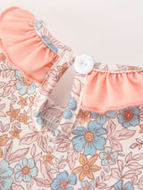 Fall Floral Baby Romper Smocked Ruffle Neck Bow - Rylee Faith Designs - Flyclothing LLC