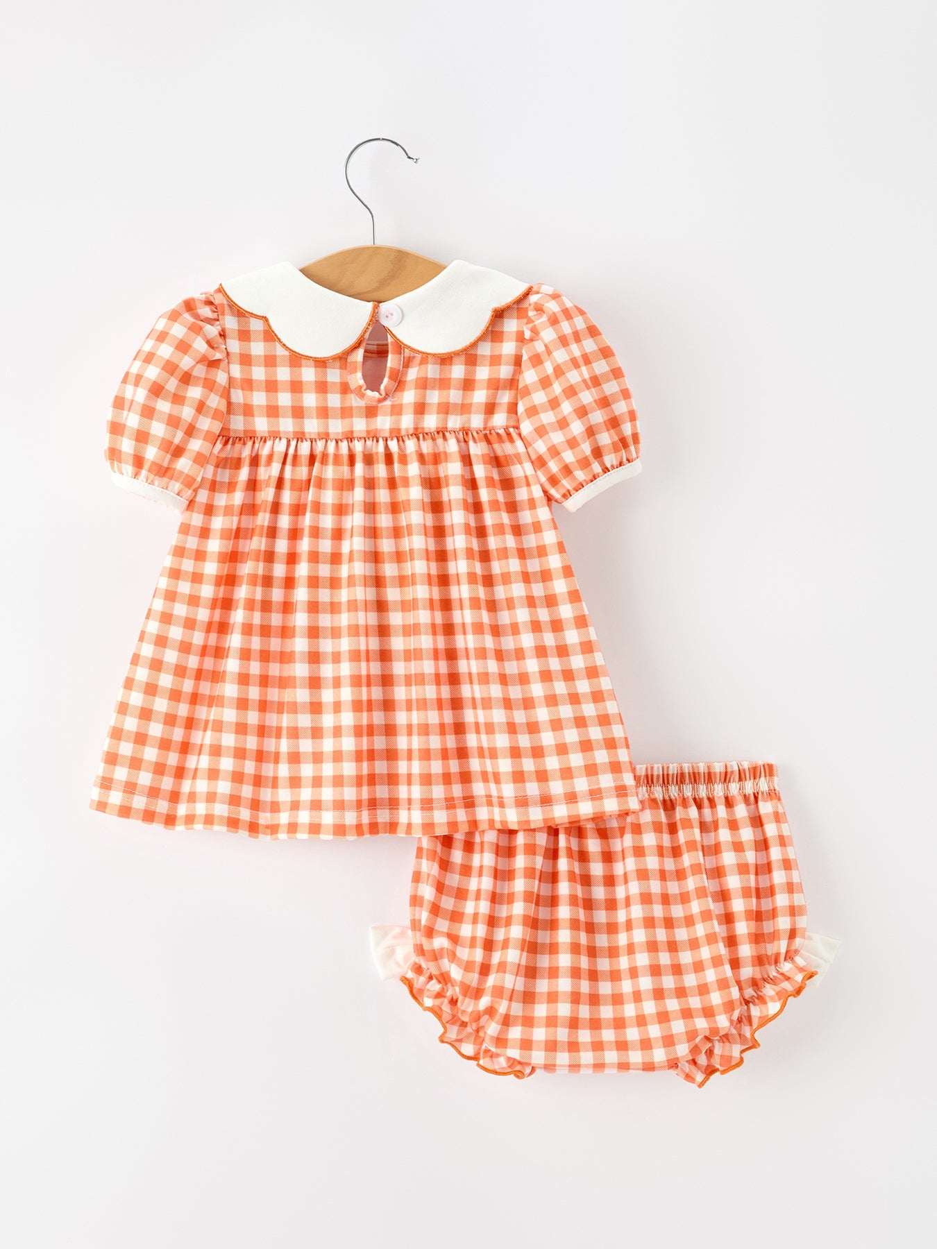 Thanksgiving Halloween Pumpkin Puff Sleeve Girls Bloomer Set