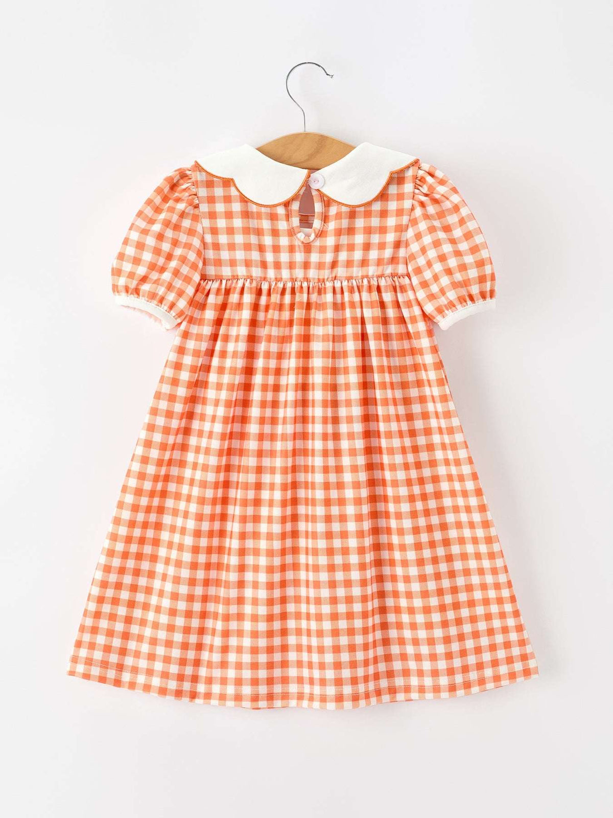 Fall Pumpkin Embroidered Puff Sleeve Girls Dress