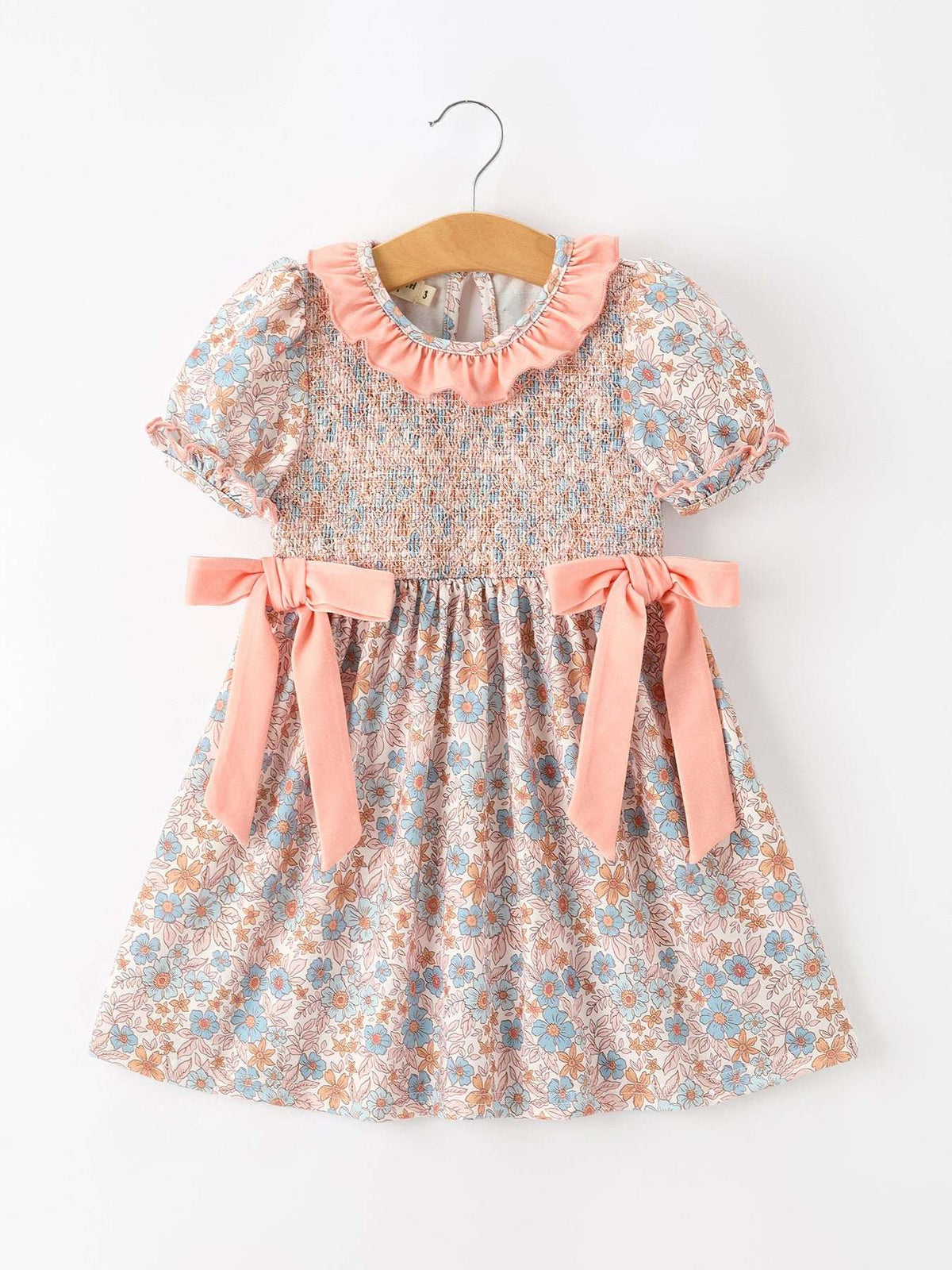 Fall Floral Girls Dress Smocked Ruffle Neck Bow