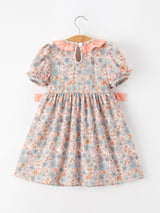 Fall Floral Girls Dress Smocked Ruffle Neck Bow