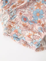 Fall Floral Baby Romper Smocked Ruffle Neck Bow