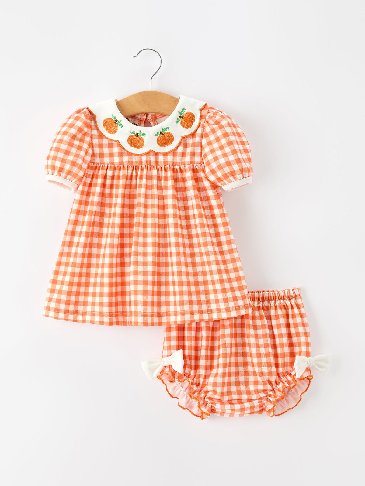 Thanksgiving Halloween Pumpkin Puff Sleeve Girls Bloomer Set - Rylee Faith Designs - Flyclothing LLC