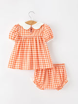 Thanksgiving Halloween Pumpkin Puff Sleeve Girls Bloomer Set - Rylee Faith Designs - Flyclothing LLC