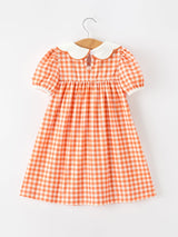 Fall Pumpkin Embroidered Puff Sleeve Girls Dress