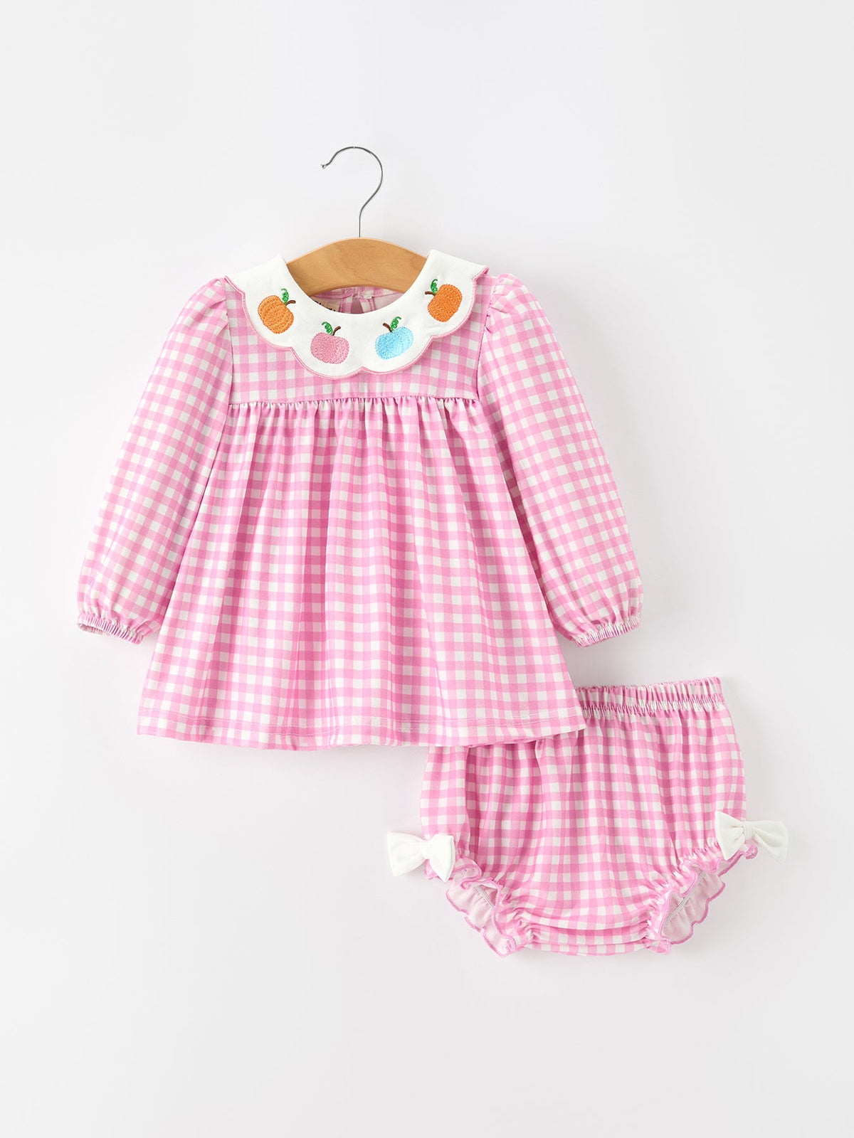 Thanksgiving Halloween Pumpkin Embroidery Pink Plaid Girls Bloomer Set - Rylee Faith Designs - Flyclothing LLC
