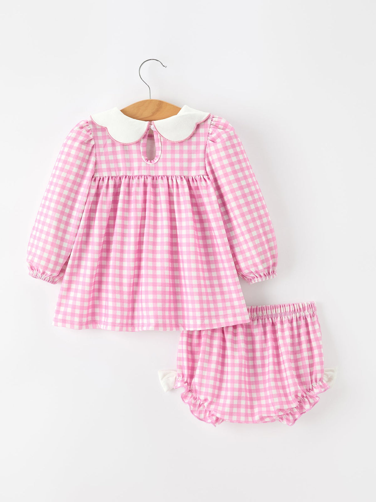 Thanksgiving Halloween Pumpkin Embroidery Pink Plaid Girls Bloomer Set - Rylee Faith Designs - Flyclothing LLC