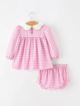 Thanksgiving Halloween Pumpkin Embroidery Pink Plaid Girls Bloomer Set - Rylee Faith Designs - Flyclothing LLC