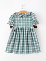 Plaid Moose Smocked Girls Puff Sleeve Dress - Rylee Faith Designs - Flyclothing LLC