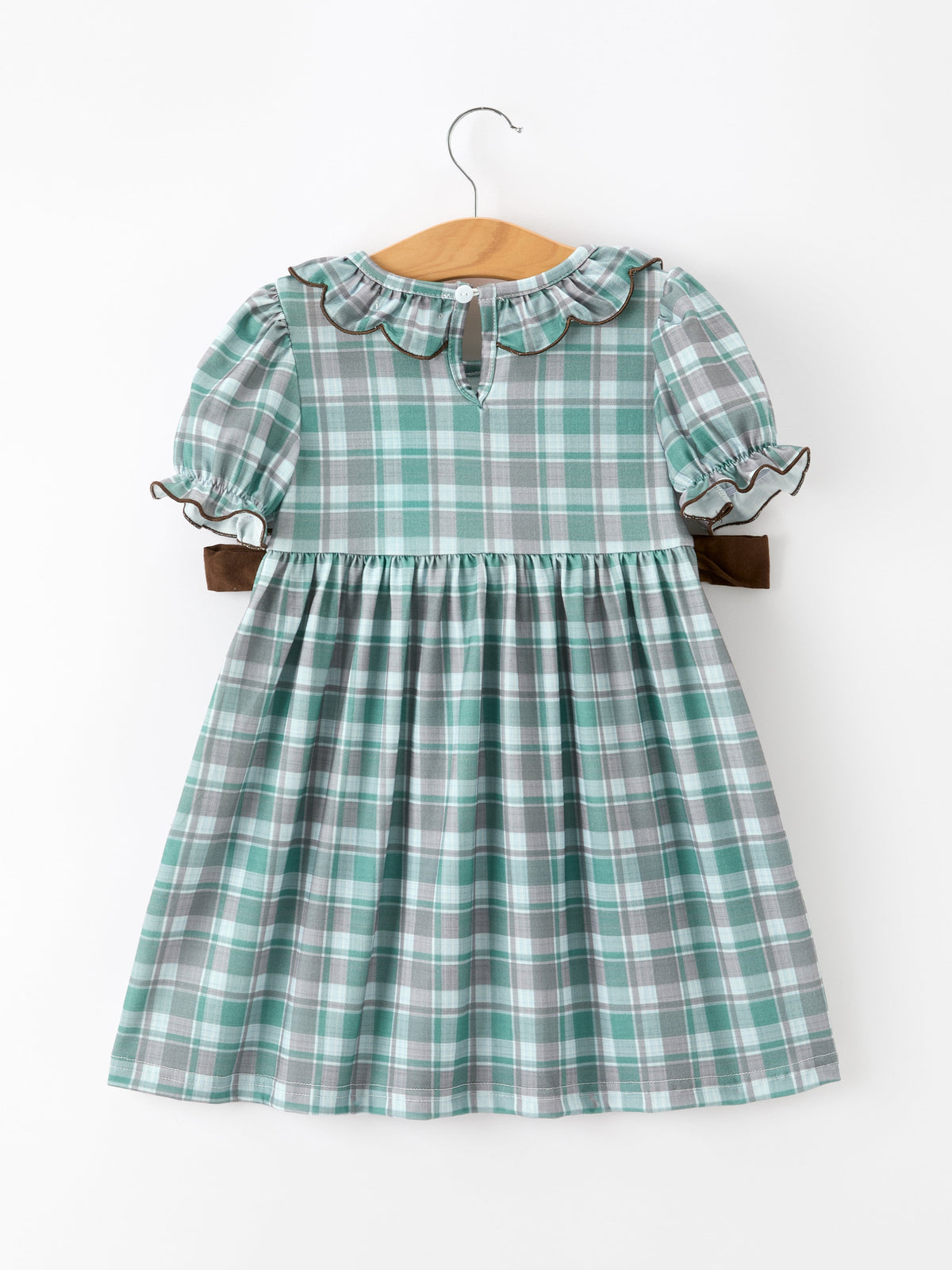 Plaid Moose Smocked Girls Puff Sleeve Dress - Rylee Faith Designs - Flyclothing LLC