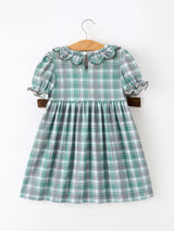 Plaid Moose Smocked Girls Puff Sleeve Dress - Rylee Faith Designs - Flyclothing LLC