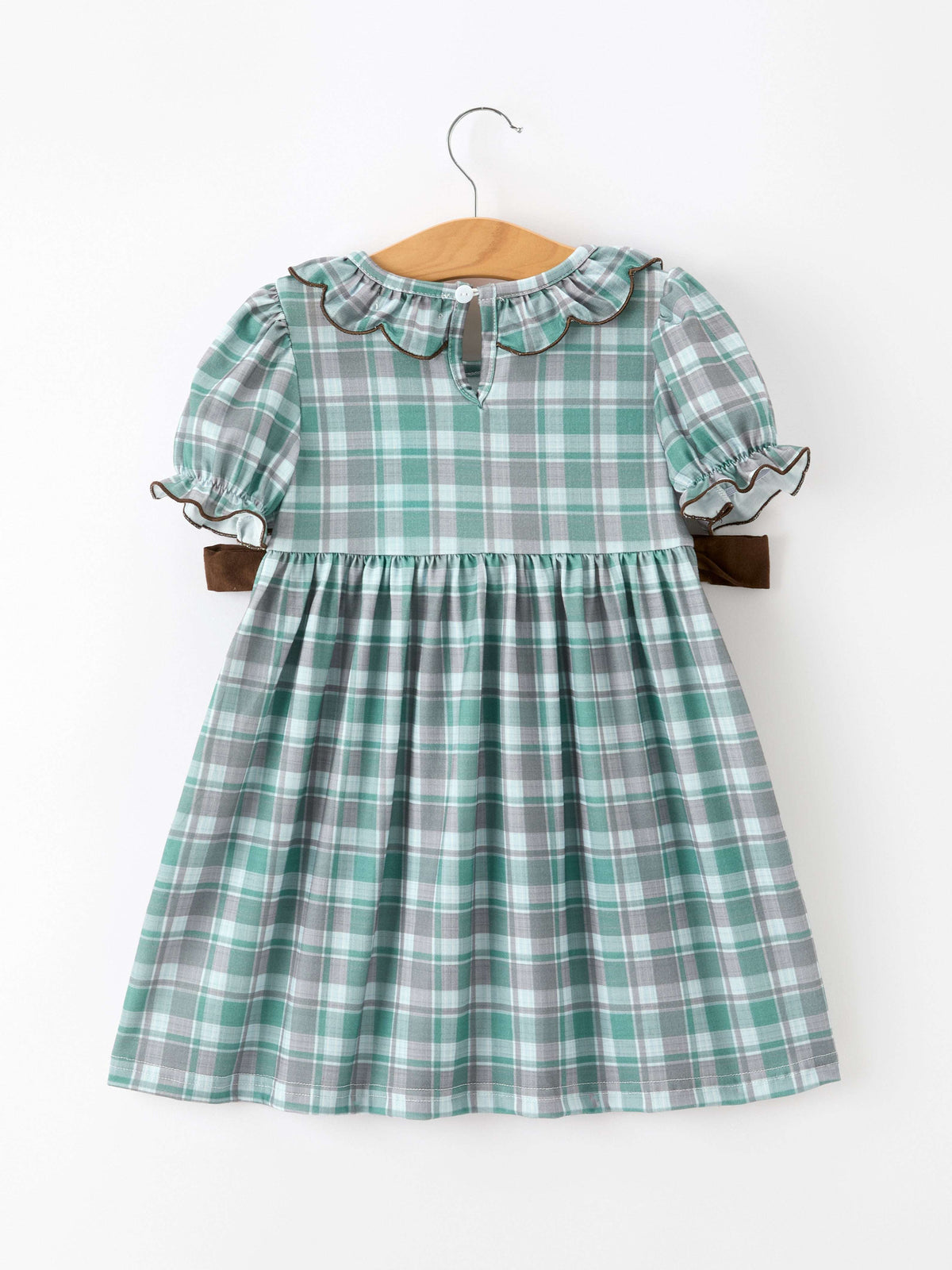 Plaid Moose Smocked Girls Puff Sleeve Dress - Rylee Faith Designs - Flyclothing LLC