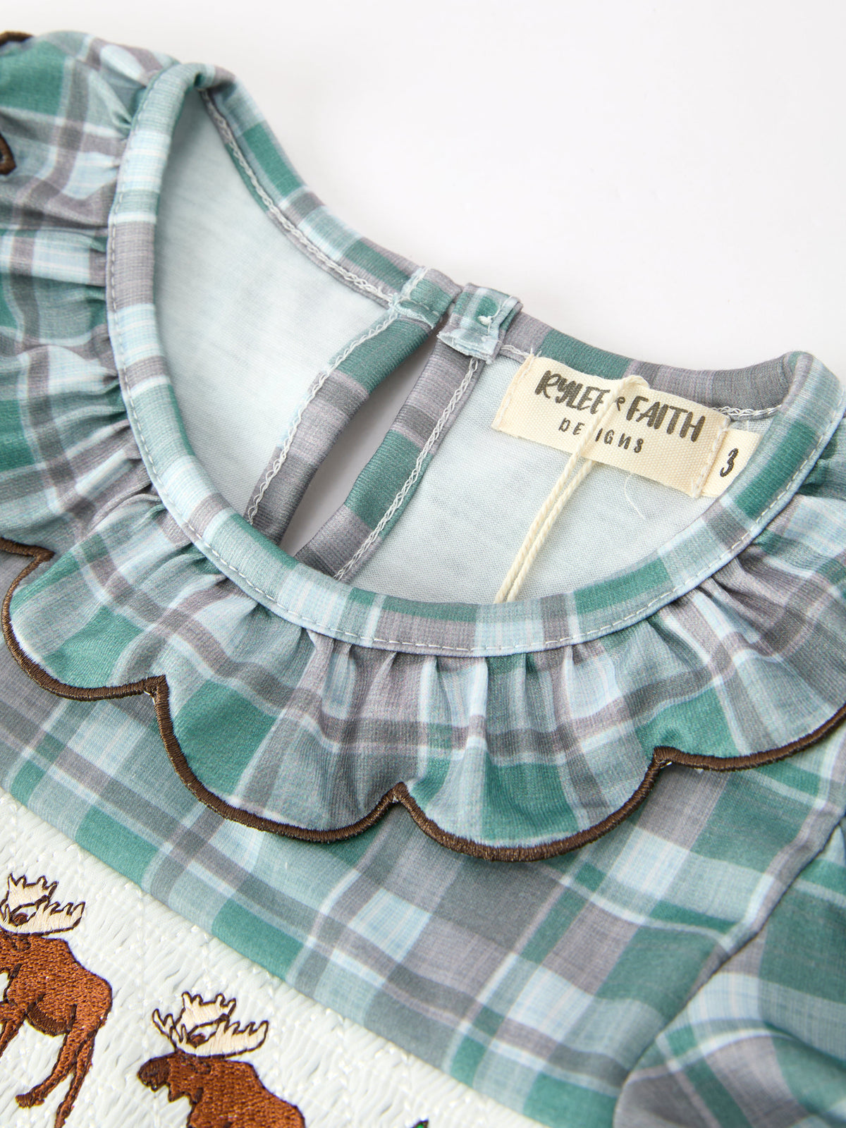 Plaid Moose Smocked Girls Puff Sleeve Dress - Rylee Faith Designs - Flyclothing LLC