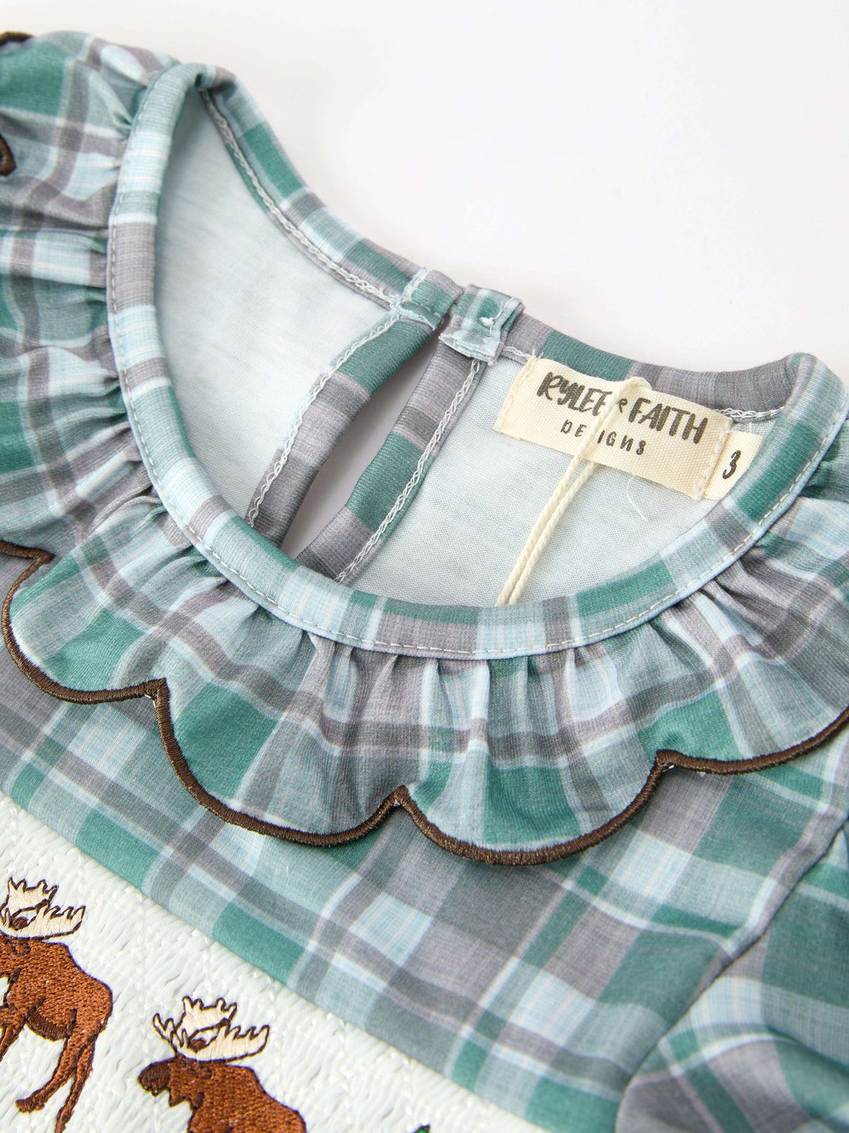 Plaid Moose Smocked Girls Puff Sleeve Dress - Rylee Faith Designs - Flyclothing LLC