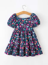 Fall Vintage Wildflower Puff Sleeve Girls Dress
