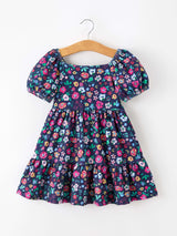 Fall Vintage Wildflower Puff Sleeve Girls Dress
