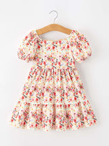 Fall Vintage Floral Puff Sleeve Girls Dress