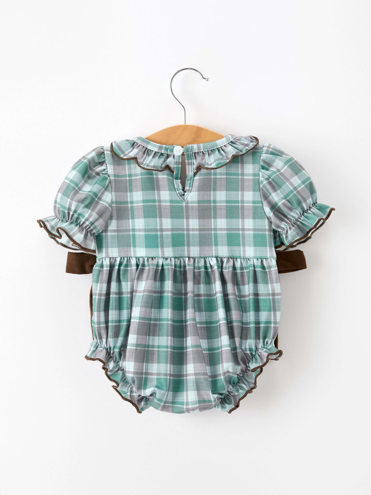 Plaid Moose Smocked Baby Girl Bubble Romper - Rylee Faith Designs - Flyclothing LLC