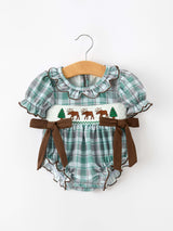 Plaid Moose Smocked Baby Girl Bubble Romper - Rylee Faith Designs - Flyclothing LLC