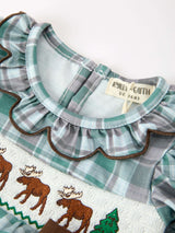 Plaid Moose Smocked Baby Girl Bubble Romper - Rylee Faith Designs - Flyclothing LLC