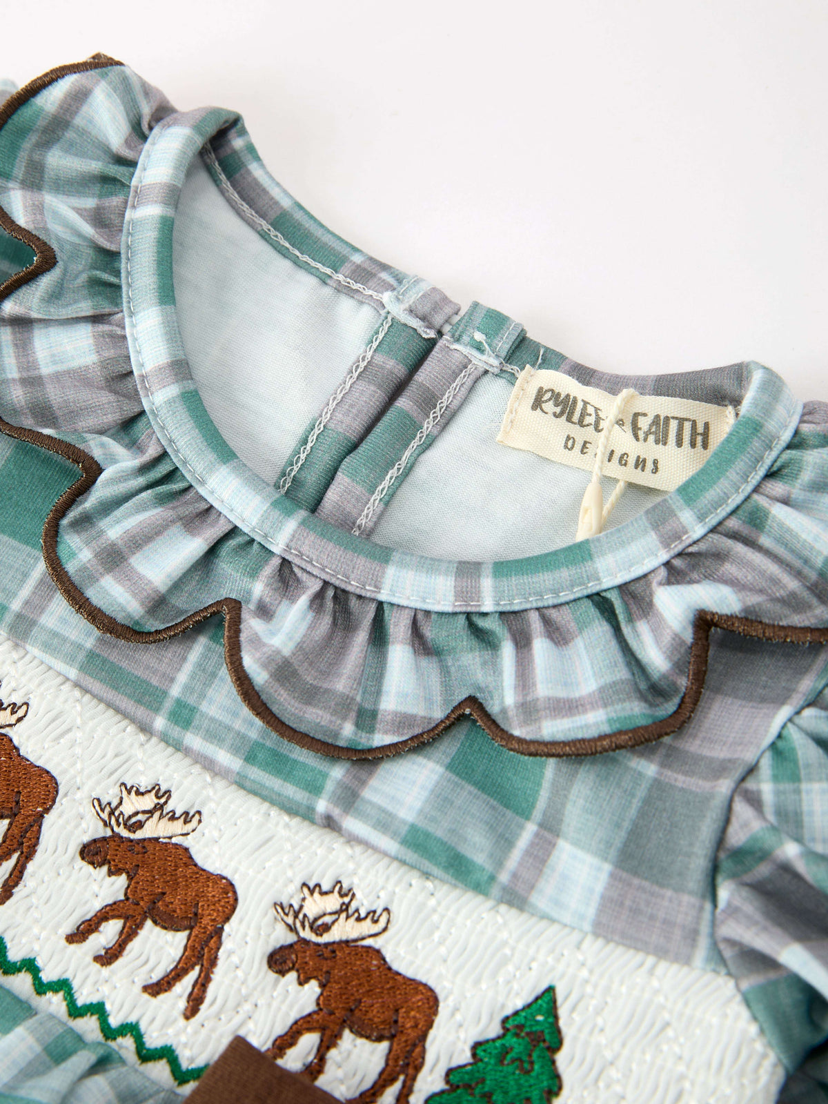 Plaid Moose Smocked Baby Girl Bubble Romper - Rylee Faith Designs - Flyclothing LLC
